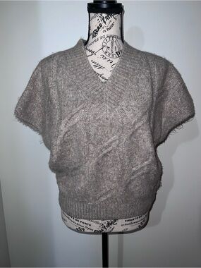 FRNCH Paris Taupe Cable Knit Sleeveless Sweater Vest V-Neck Size M